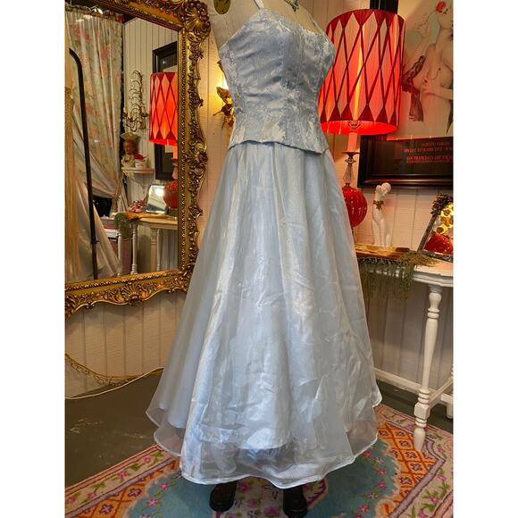 vintage 1990s ice blue prom dress corset top chiffon skirt s/m 90s formal 27 - Picture 6 of 11